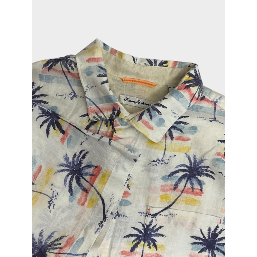 Tommy Bahama Mens Button Up Short Sleeve 100% Linen Hawaiian Palm Trees 1XLB